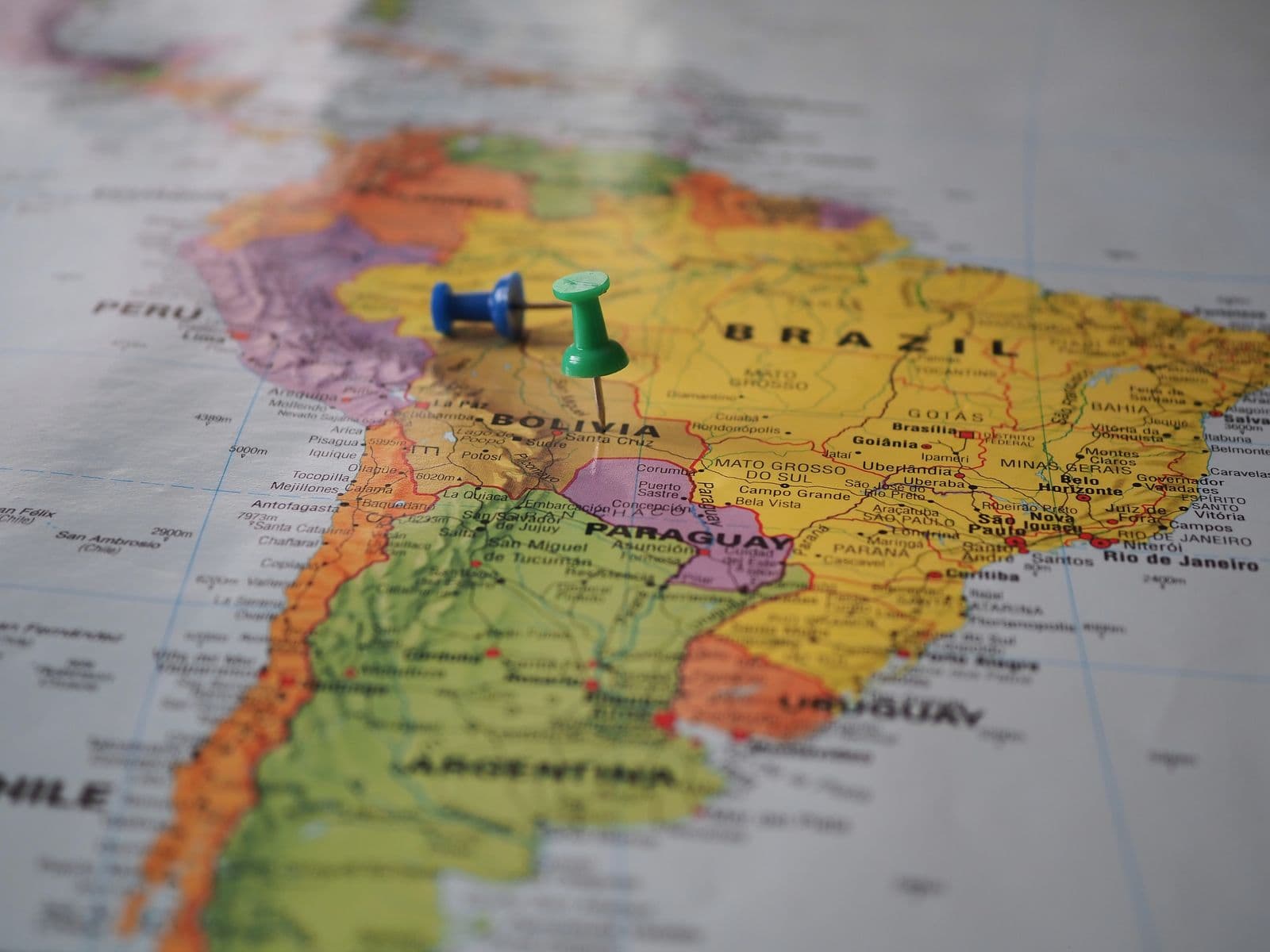 A map of South America with route markers across Brazil