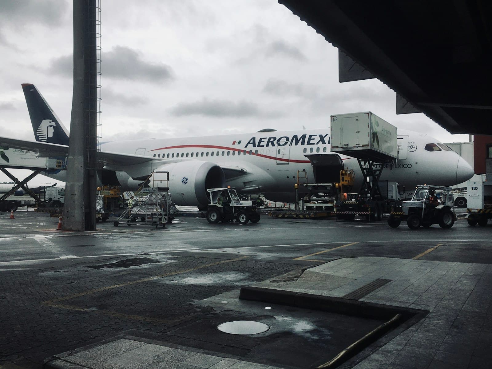 A passenger airplane parked at Guarulhos International Airport