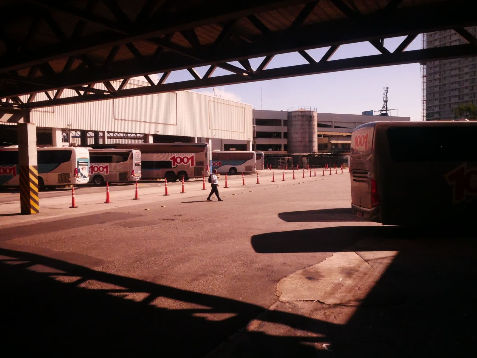 Passenger buses at a long-distance terminal in Rio de Janeiro